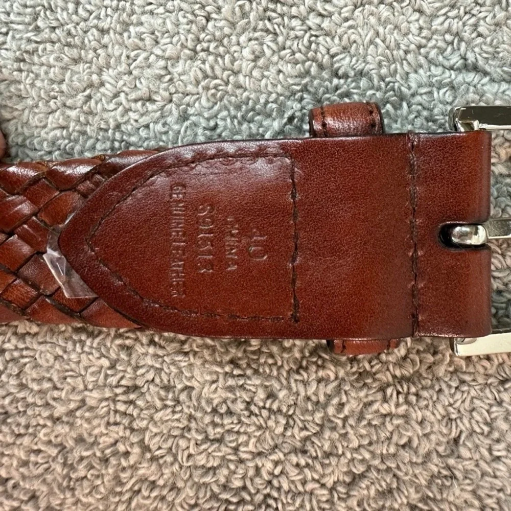 Mens Brown Braided Genuine Leather Belt Size 40 Woven Adjustable Silver Buckle